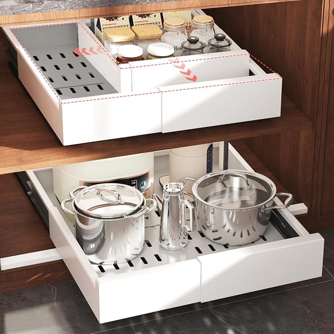 2 Pack Pull Out Cabinet Organizer Expandable Width and Depth, Slide Out Drawers by Seinloes