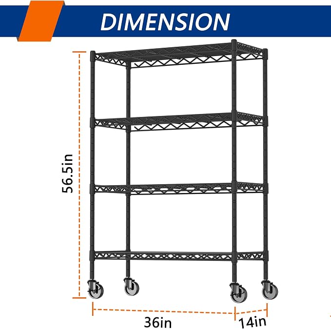 4-Shelf Adjustable Heavy Duty Storage Shelving Unit on 4 Wheel Casters - Image 3