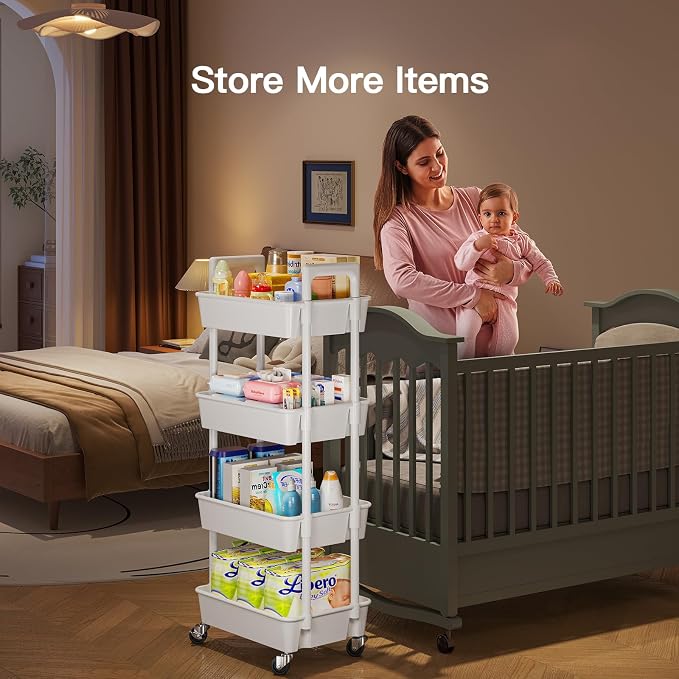 Pipishell 4 Tier Rolling Cart Organizer, Plastic Rolling Cart - Image 3