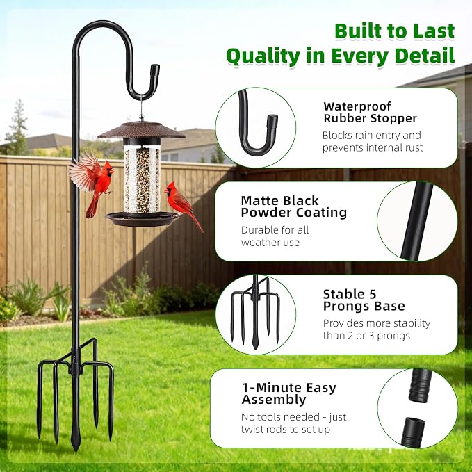 94" Heavy Duty Shepherds Hooks for Outdoor, Bird Feeder Pole - Image 2