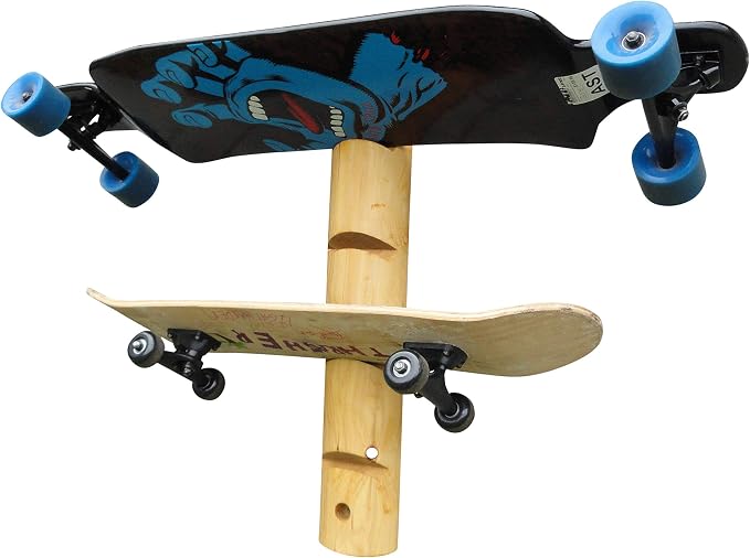 4-Place Longboards/Skateboard Log Rack, Vertical Snowboard Wall Mount, Indoor by LogKayakRack