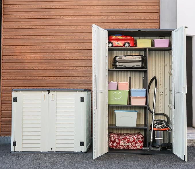 KINYING Outdoor Storage Cabinet Waterproof, Resin Vertical Outdoor Storage Shed - Image 7