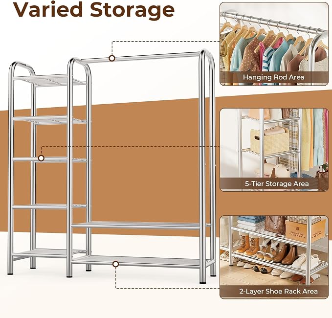 Heavy Duty Clothes Rack with 5 Tiers Shelves, Max Load 670LBS, Portable - Image 2