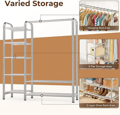 Heavy Duty Clothes Rack with 5 Tiers Shelves, Max Load 670LBS, Portable - Image 2