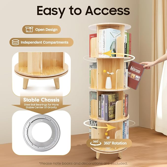 Rotating Bookshelf, Revolving Bookcase, Stackable Bookshelf Organizer, Swivel - Image 3