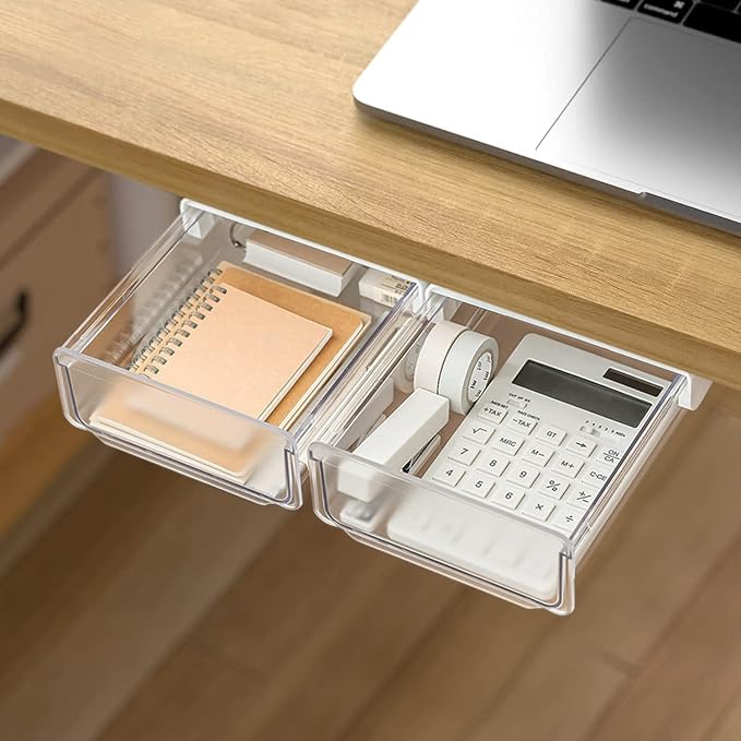 OSPNIEEK Self-adhesive Under Desk Drawer Organizer, 2 Pack Table Hidden Slide - Image 8