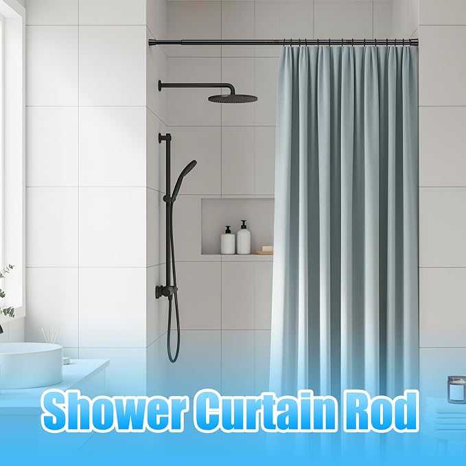 AIZESI 2pcs Adjustable Curtain Rod No Drilling Black Spring Tension Rod - Image 6