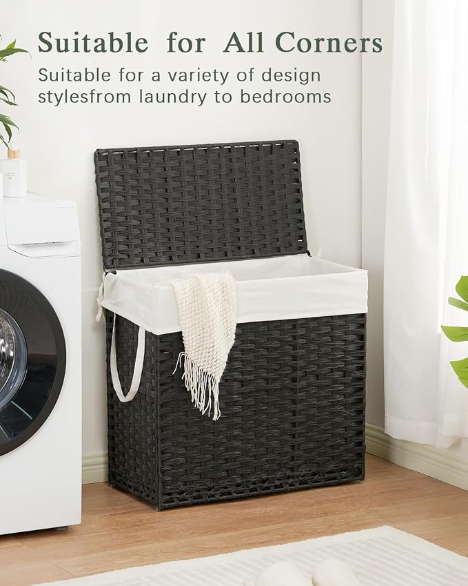 Laundry Hamper with Lid Laundry Basket 132 L Wicker Clothes Hamper, Handwoven - Image 8