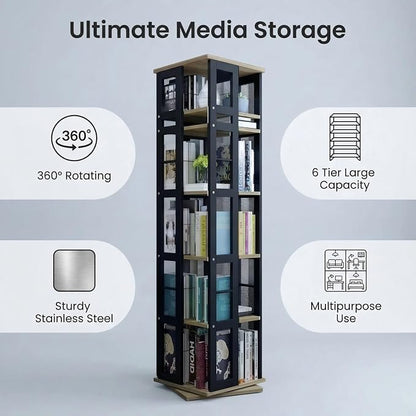 Heavy Duty CD Rack Tower, Media Storage Cabinet, 6 Tier Rotating Media Tower - Image 2