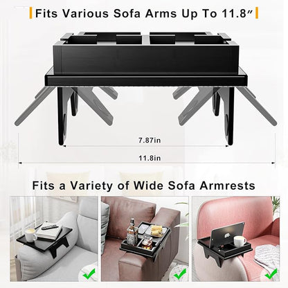 Black Couch Cup Holder Tray - 2 in 1 Couch Armrest Table - Foldable Sofa - Image 3