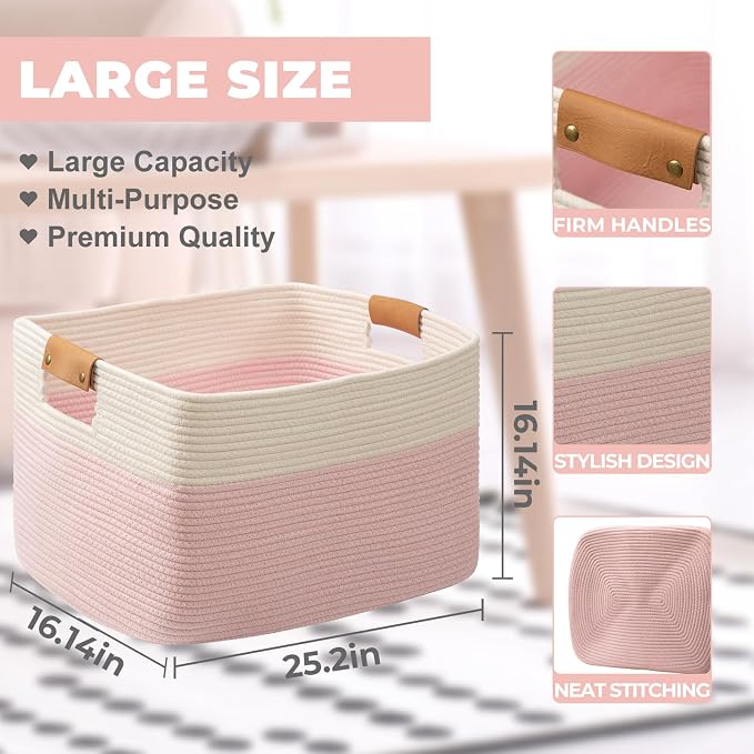 danpinera Large Woven Basket 25’’*16’’*16’’ Rectangle Woven Baskets - Image 3