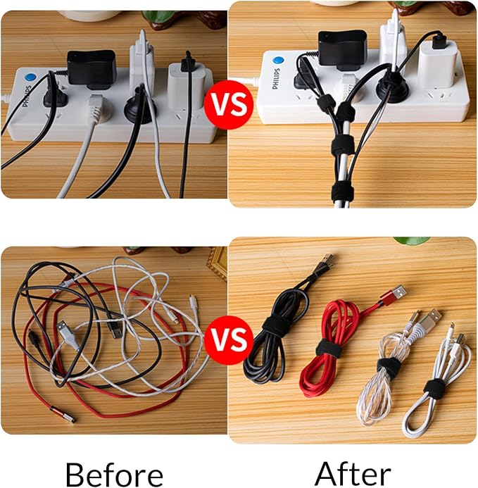 100-Pack 8 Inches Cord Organizer, Reusable Under Desk Cable Management System - Image 6