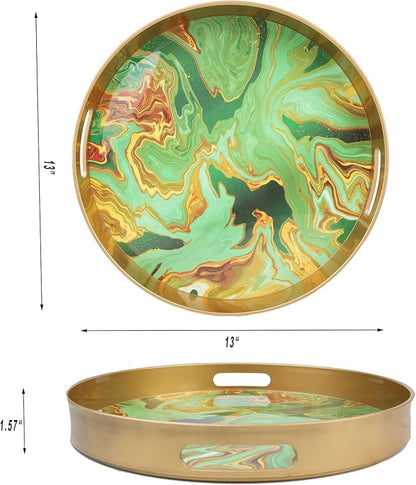 Round Green Marbling Decorative Tray - Image 4