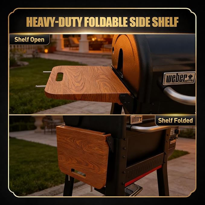 QuliMetal Foldable Side Shelf for Weber Searwood 600/600XL and Smoque/SmoqueXL - Image 4