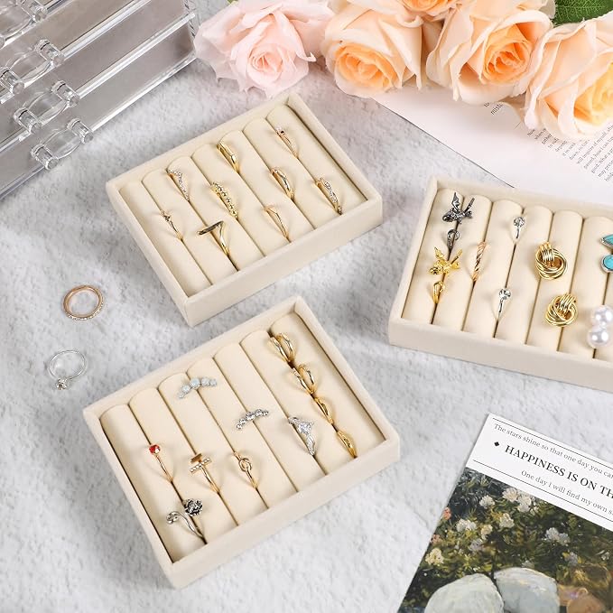 3PCS Small Jewelry Tray Set Organizer Velvet Jewelry Organizer Tray Stackable - Image 7