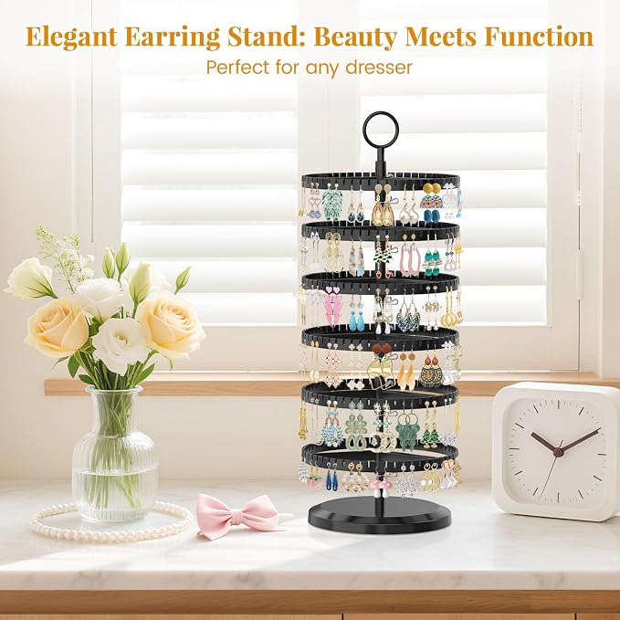 EsLuker.ly Earring Holder Organizer Rotating Stud Display Tree Rack, 6 Tier | - Image 7