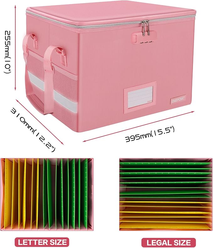 ENGPOW File Box with Lock, Fireproof Document Box with Pockets, Collapsible - Image 5