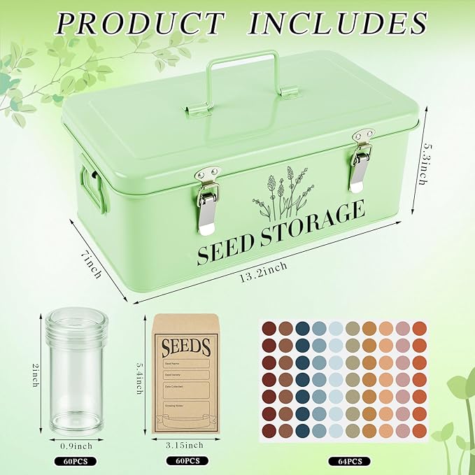 60 Slots Seed Storage Box with 4 Dividers, Metal Seed Storage Organizer Saving - Image 2