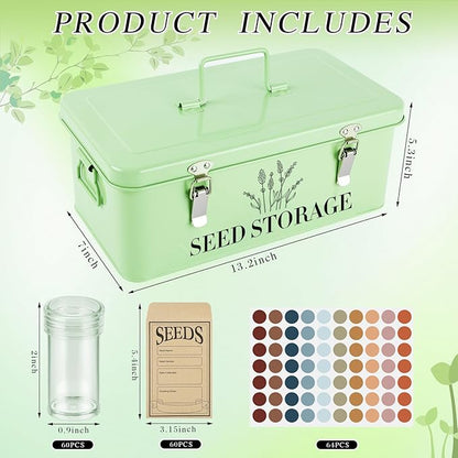 60 Slots Seed Storage Box with 4 Dividers, Metal Seed Storage Organizer Saving - Image 2