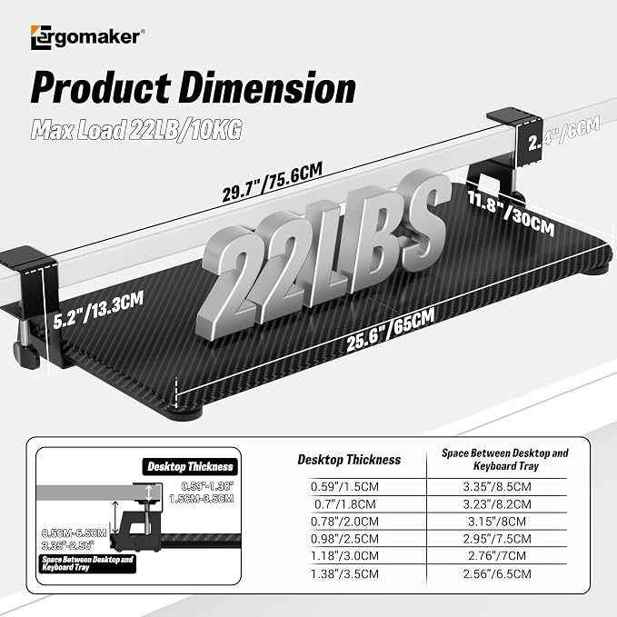 ERGOMAKER Keyboard Tray Under Desk, Pull Out Keyboard Tray - Image 2