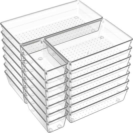 Criusia 21 Pack Large Clear Plastic Drawer Organizer Trays | BPA-Free Acrylic by Criusia