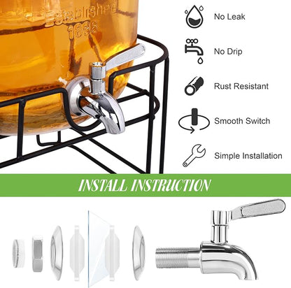TURSTIN 2 Pcs 2 Gallon Glass Beverage Drink Dispenser - Image 4