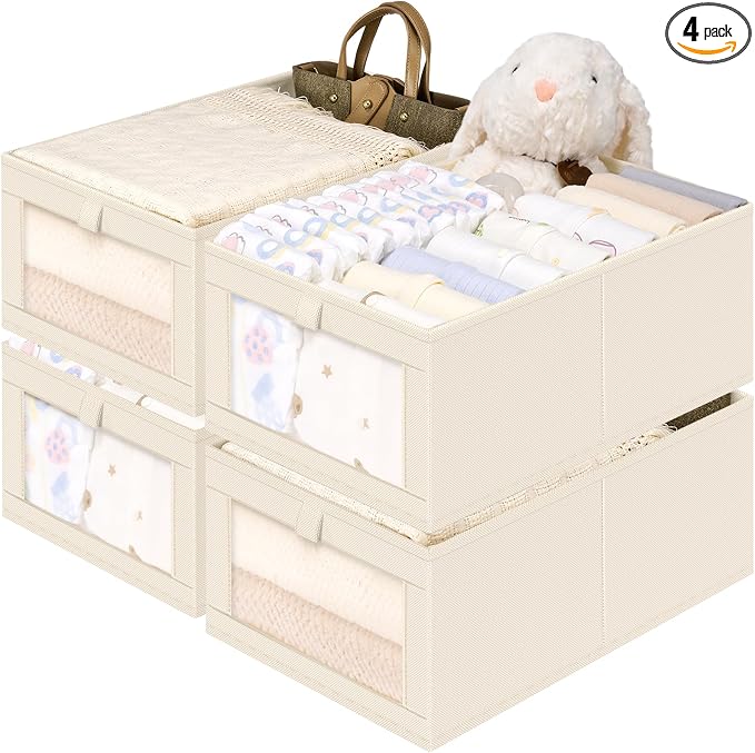 Criusia Closet Organizers and Storage, 4 Pack Linen Closet Baskets by Criusia