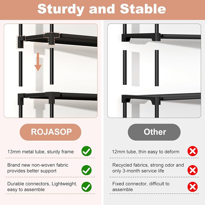 ROJASOP 10 Tier Shoe Rack with Covers, Large Capacity Stackable Tall Shoe Shelf - Image 6
