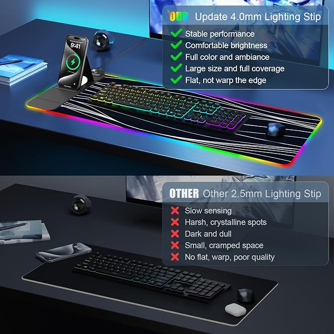 RGB Mouse Pad with Foldable Phone Stand & Wireless Charger, 31.5"x11.8" XL - Image 7