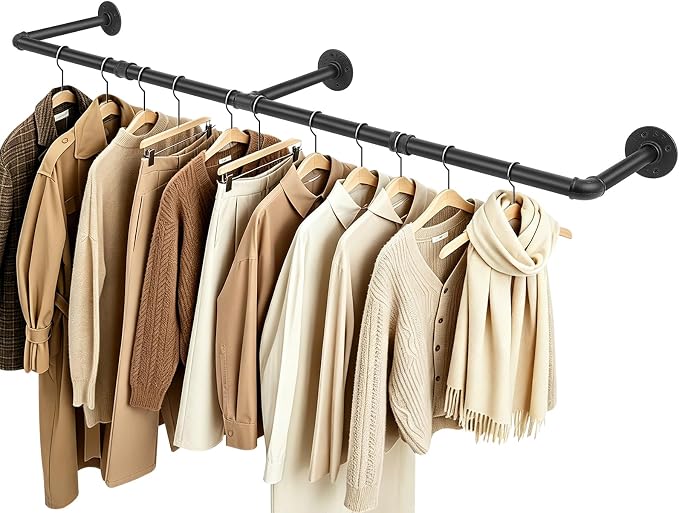 Industrial Pipe Clothes Rack, 50 In Heavy Duty Wall Mounted Garment Rack by WINMIEN