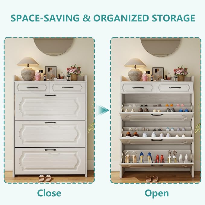ODUWA Shoe Cabinet with 3 Flip Drawers and 2 Storage Drawers, Shoes Organizer - Image 3