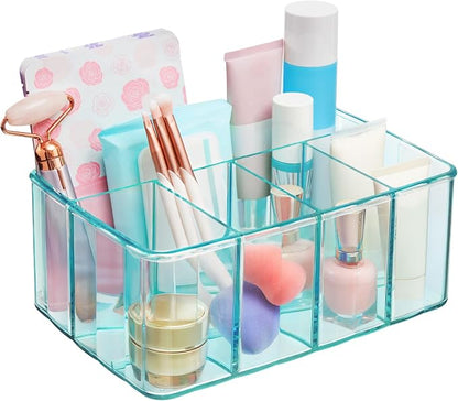 STORi 5-Compartment Plastic Organizer, Ocean Mist, Rectangular Divided Makeup by STORi
