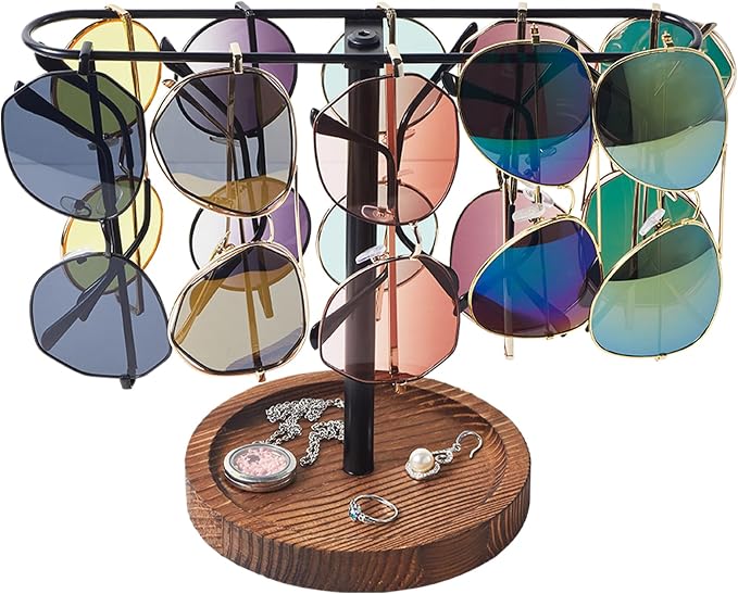 Sunglass Organizer, Wood Eyeglass Holder Rack, Metal Sunglasses Organizer by BDBDYEAY
