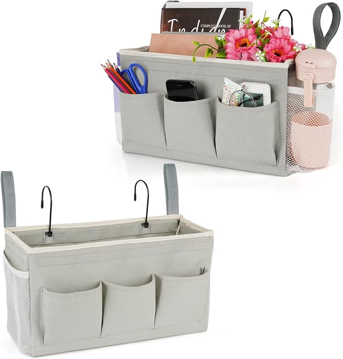 Bedside Caddy Organizer with Fixed Straps & Water Bottle Holder by Lilithye