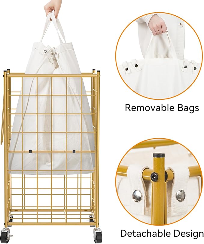 WOWLIVE Laundry Hamper with Wheels, Metal Wire Frame Rolling Laundry Basket - Image 6