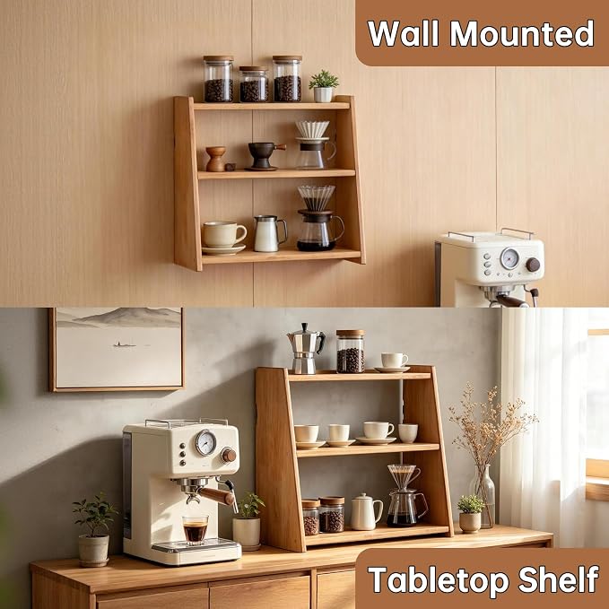 100% Solid Rubber Wood Spice Rack, 3 Tier Freestanding & Wall Mounted Kitchen - Image 4