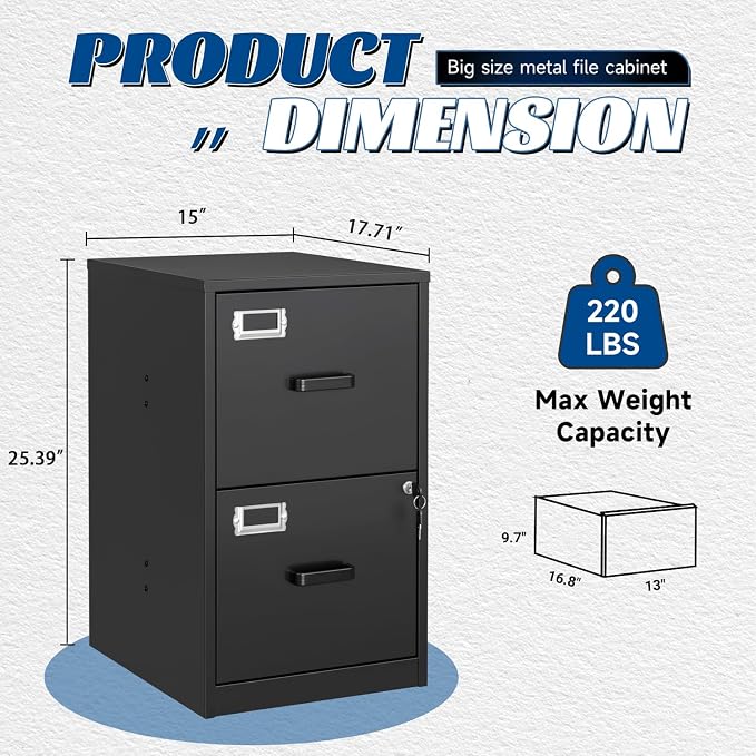 2 Drawers File Cabinet Metal Vertical Filing Cabinets Metal Lockable Storage - Image 3