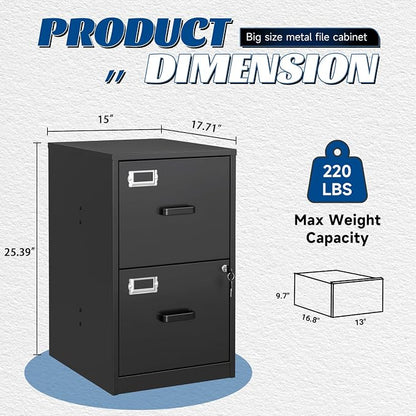 2 Drawers File Cabinet Metal Vertical Filing Cabinets Metal Lockable Storage - Image 3