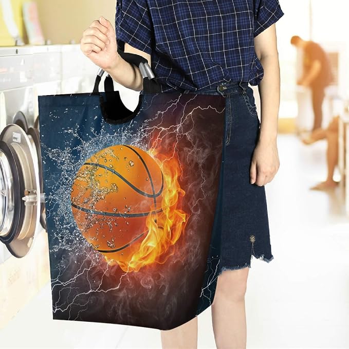 Basketball With Fire And Water Large Capacity Laundry Hamper Basket - Image 6