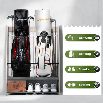 Golf Bag Organizer Rack – Large Wooden Golf Storage - Image 4