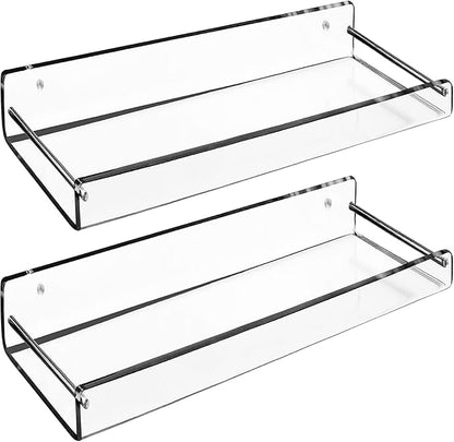 AMT 2 Pack Acrylic Floating Shelves, Bookshelves, Invisible Display by AMTSupply