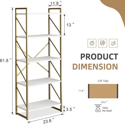 Vongrasig 5 Tier Bookshelf, Modern Tall Bookcase, Industrial Book Shelves - Image 2