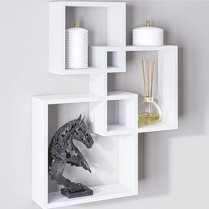 Ballucci Modern Interlocking Cube Floating Shelves, Wall Mount Wood Square by Ballucci