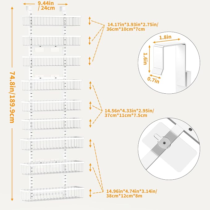 Moforoco 9-Tier White Over The Door Pantry Organizer, Pantry Organization and - Image 3