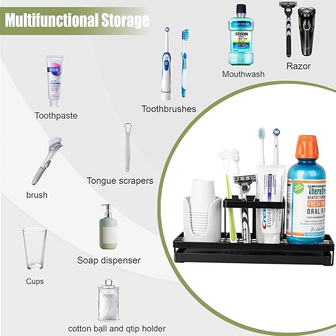 Toothbrush Holders Toothpaste Organizer Bathroom Accessories, Matte Black | - Image 7