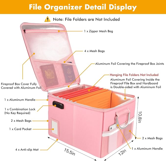 TOMKID 5200°F Fireproof Document Box, Fire Important Document Organizer - Image 3