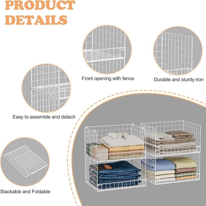 4-Tier Stackable Closet Organizers and Storage Basket, Foldable Closet Shelf - Image 4