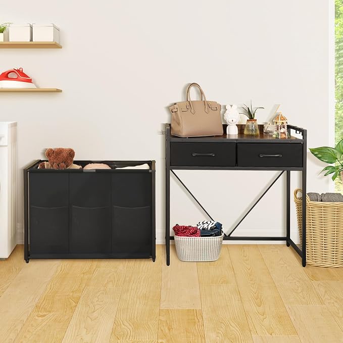 Rolling Laundry Sorter with wheels, Laundry Hamper 3 Section with shelf - Image 4
