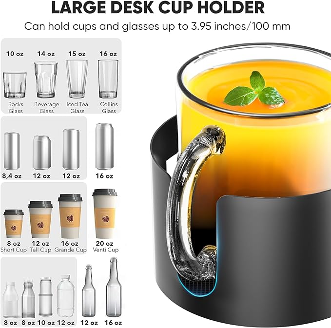 Upgraded Large Desk Cup Holder Clamp, OOKUU Anti-Spill Table Cup Holder - Image 3