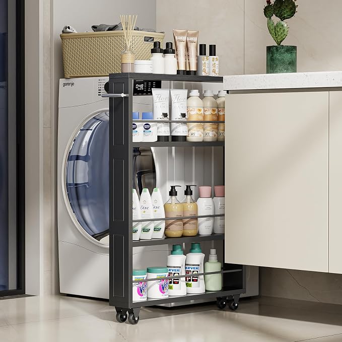 KLM Rolling Storage Cart 4-Tier Black Kitchen Cart by KLM